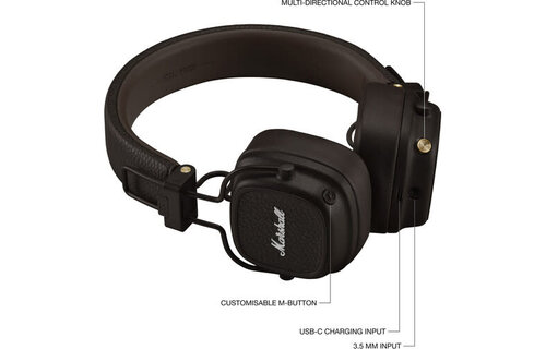 Marshall Major V On Ear Bluetooth Headphones Brown