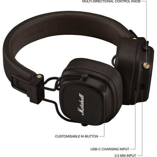 Marshall Major V On Ear Bluetooth Headphones Brown