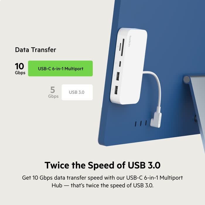 Belkin Connect USB-C 6-in-1 Multiport Hub with Mount w/ 2 x USB-A, 1 USB-C, 1 x MicroSD, 1 x Gigabit Ethernet