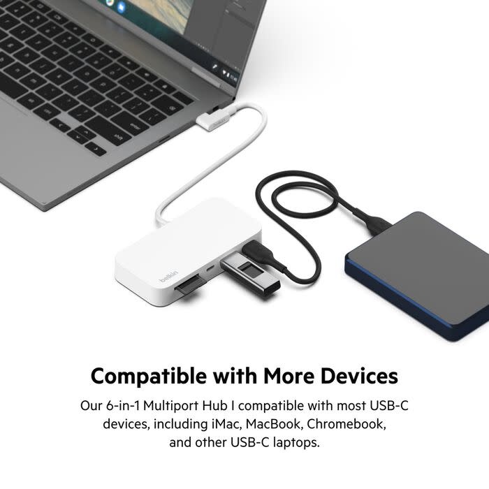 Belkin Connect USB-C 6-in-1 Multiport Hub with Mount w/ 2 x USB-A, 1 USB-C, 1 x MicroSD, 1 x Gigabit Ethernet