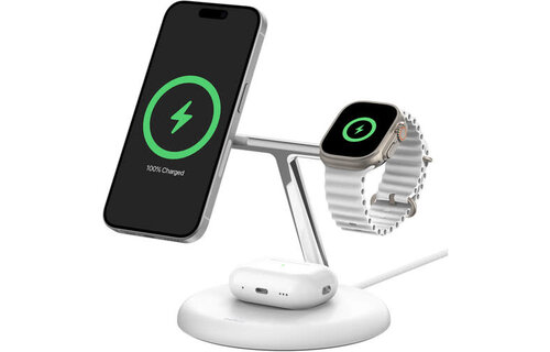 Belkin BOOST↑CHARGE Pro 3-in-1 Magnetic Wireless Charging Stand with Qi2 15W White