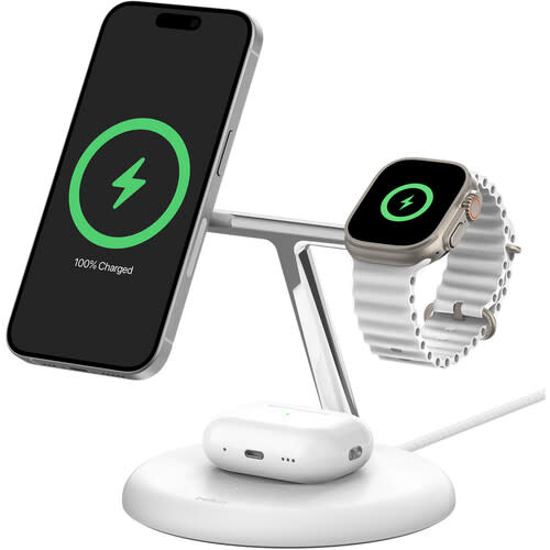 Belkin BOOST↑CHARGE Pro 3-in-1 Magnetic Wireless Charging Stand with Qi2 15W White