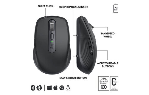 Logitech MX Anywhere 3s for Business Wireless Compact Performance Mouse - Graphite