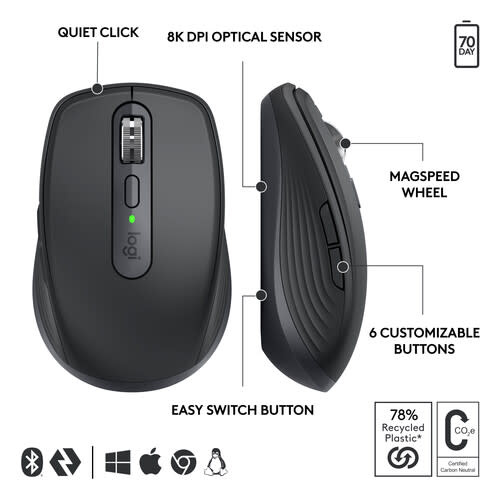 Logitech MX Anywhere 3s for Business Wireless Compact Performance Mouse - Graphite