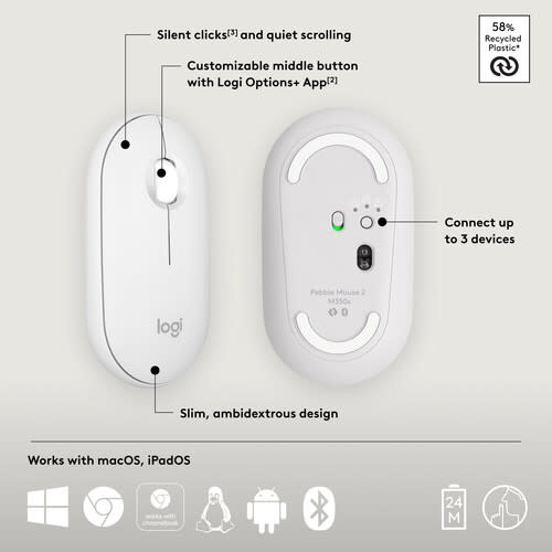 Logitech Pebble Wireless Mouse 2 M350s - Tonal White