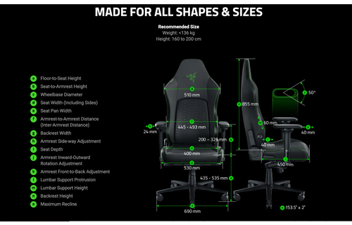 Razer Iskur V2 Gaming Chair with Adaptive Lumbar Support Synthetic Leather/Black (assembly required)