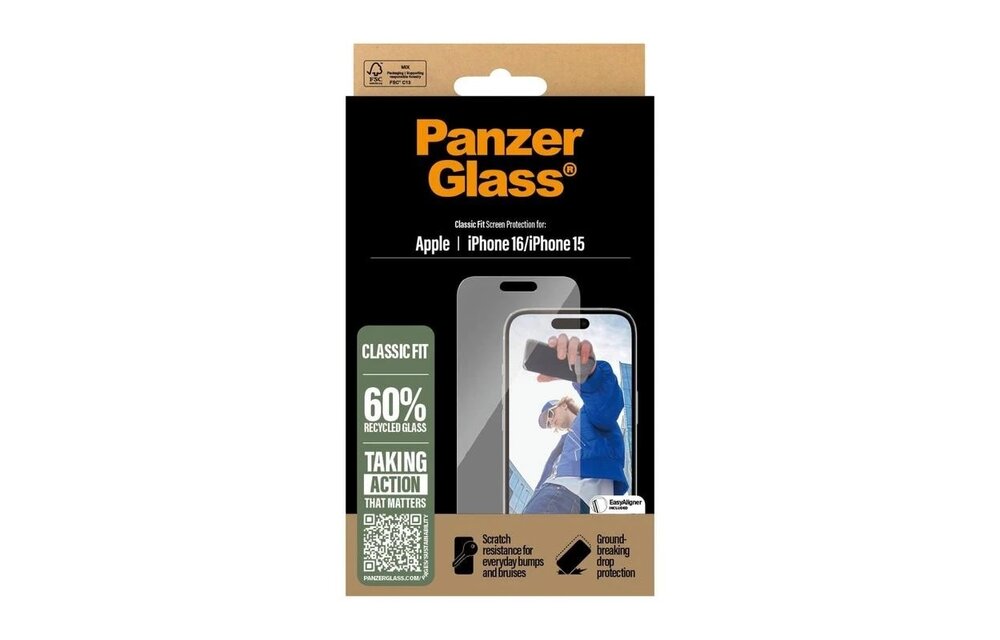 PanzerGlass® Screen Protector for iPhone 16 |15 Classic Fit w. Aligner