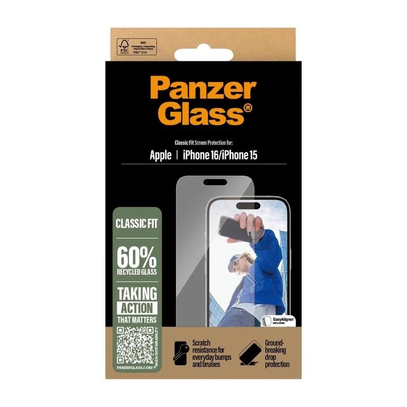 PanzerGlass® Screen Protector for iPhone 16 |15 Classic Fit w. Aligner