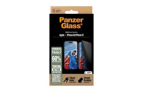 PanzerGlass® Privacy Screen Protector for iPhone 16 |15 Ultra Wide Fit w. Aligner