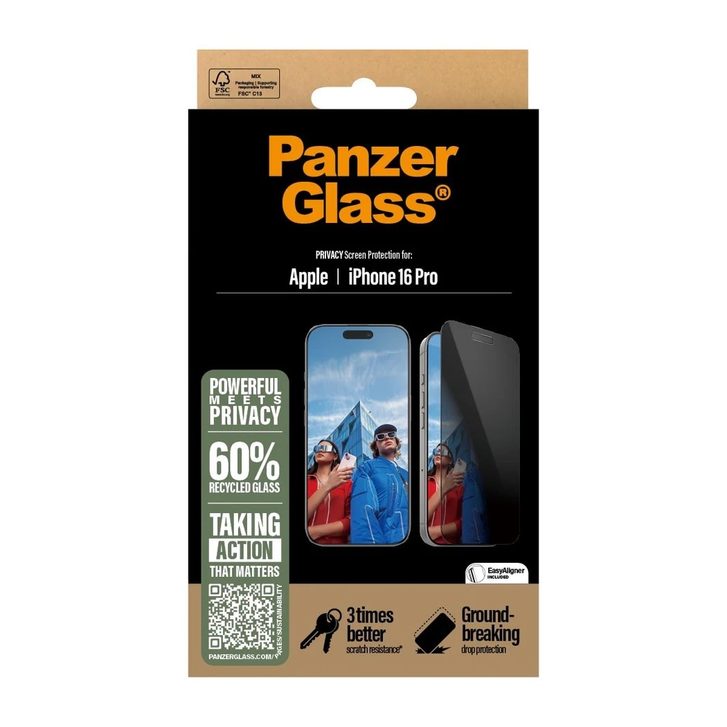 PanzerGlass® Privacy Screen Protector for iPhone 16 Pro Ultra Wide Fit w. Aligner