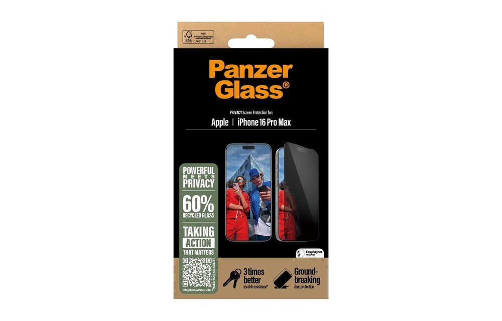 PanzerGlass® Privacy Screen Protector for iPhone 16 Pro Max Ultra Wide Fit w. Aligner