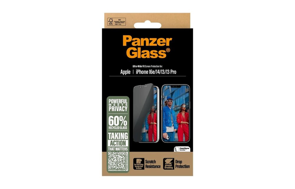 PanzerGlass® Privacy Screen Protector for iPhone 16e| 14| 13| 13 Pro Ultra Wide Fit w. Aligner