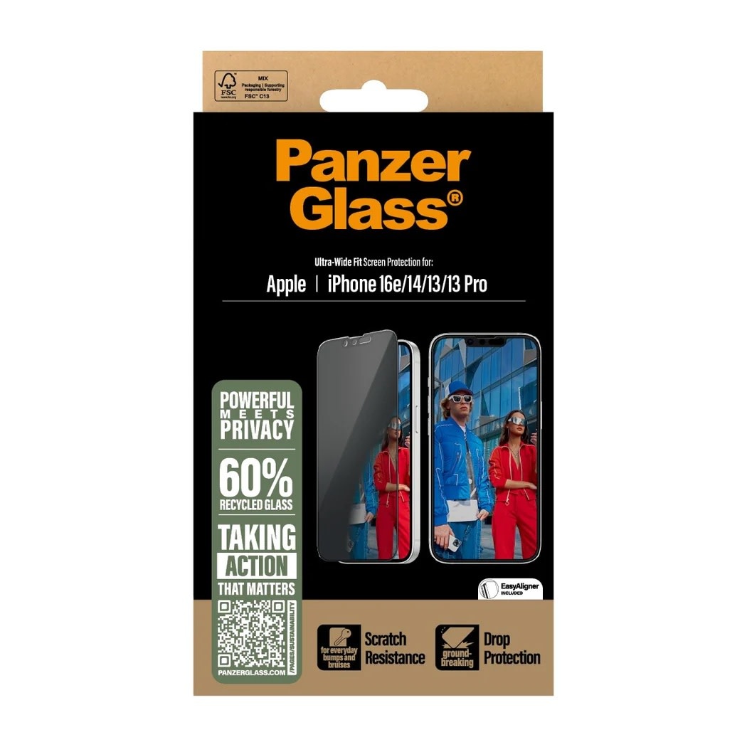 PanzerGlass® Privacy Screen Protector for iPhone 16e| 14| 13| 13 Pro Ultra Wide Fit w. Aligner