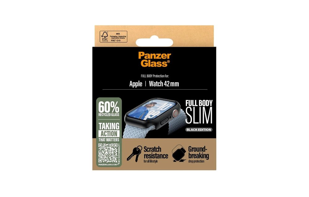 PanzerGlass® Screen Protector Snappie Full Body Slim Black Apple Watch 42mm SERIES 10 ONLY