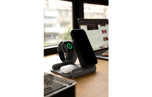 Moshi Taita M 3-in-1 Foldable Wireless Charging Station  Rock Black w/ 240w USB-C cable (27w Power Adapter not included)