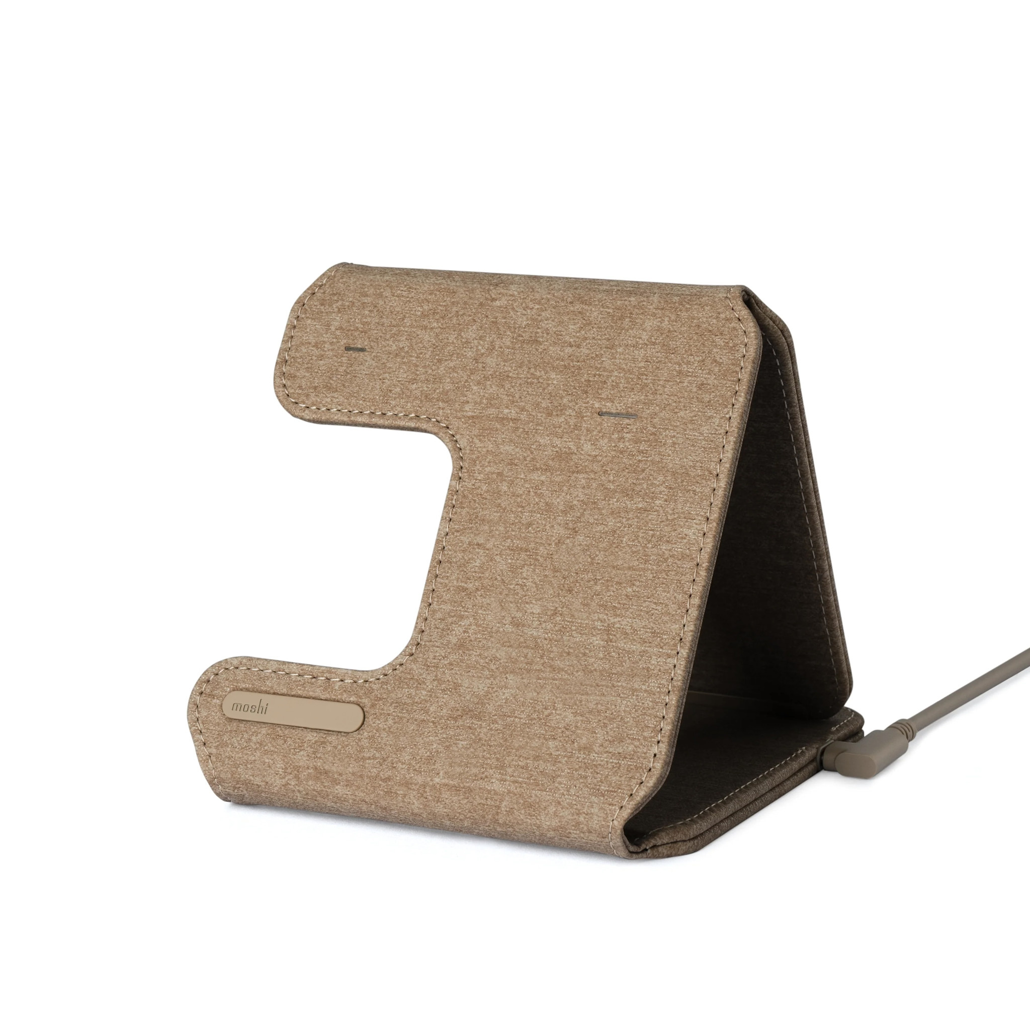 Moshi Taita M 3-in-1 Foldable Wireless Charging Station Sandstone Brown w/ 240w USB-C cable (27w Power Adapter not included)