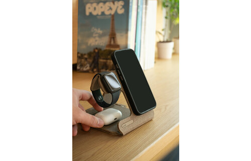 Moshi Taita M 3-in-1 Foldable Wireless Charging Station Sandstone Brown w/ 240w USB-C cable (27w Power Adapter not included)