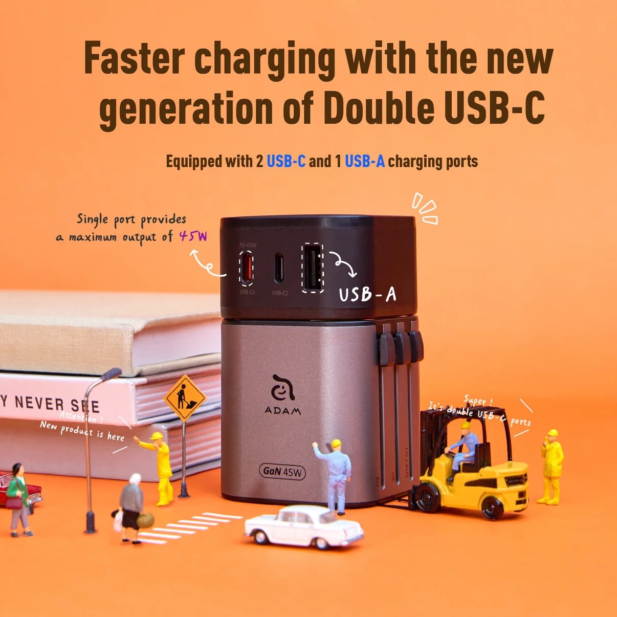 Adam Elements T45 travel adapter with 2 x USB-C + 1 x USB-A White