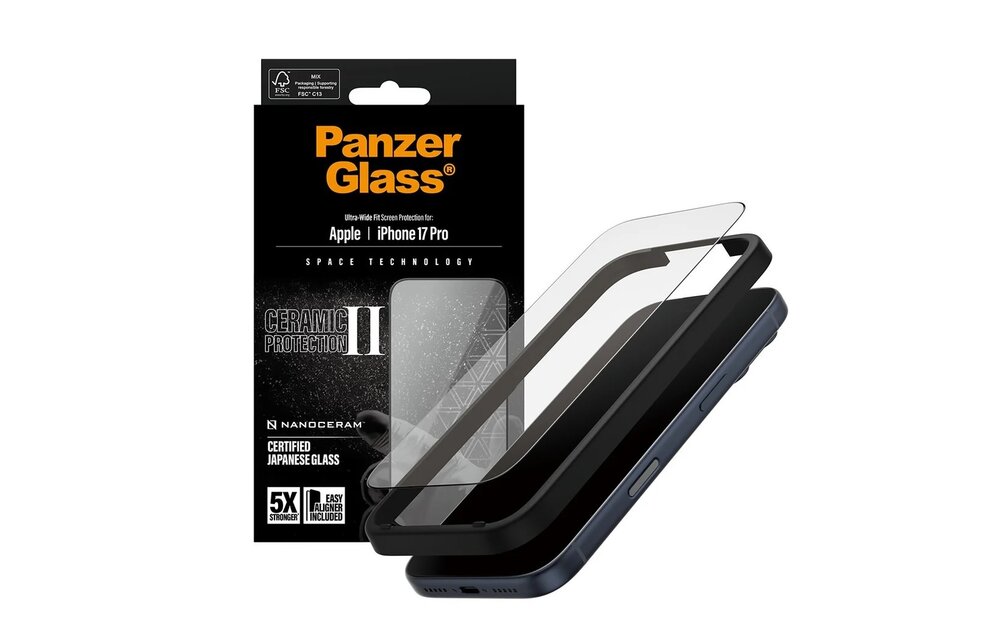 PanzerGlass® Ceramic II Screen Protector for iPhone 17 Pro Ultra Wide Fit w/Easyaligner