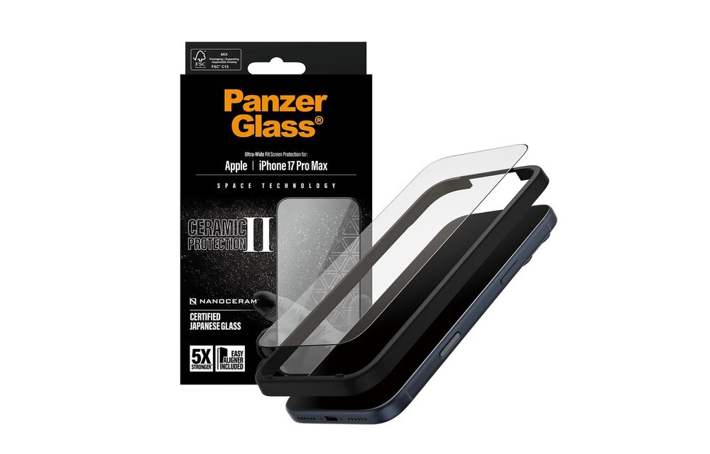 PanzerGlass® Ceramic II Screen Protector for iPhone 17 Pro Max Ultra Wide Fit w/Easyaligner