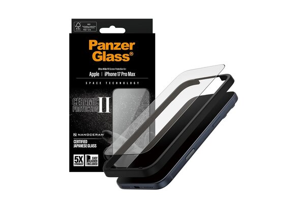 PanzerGlass® Ceramic II Screen Protector for iPhone 17 Pro Max Ultra Wide Fit w/Easyaligner