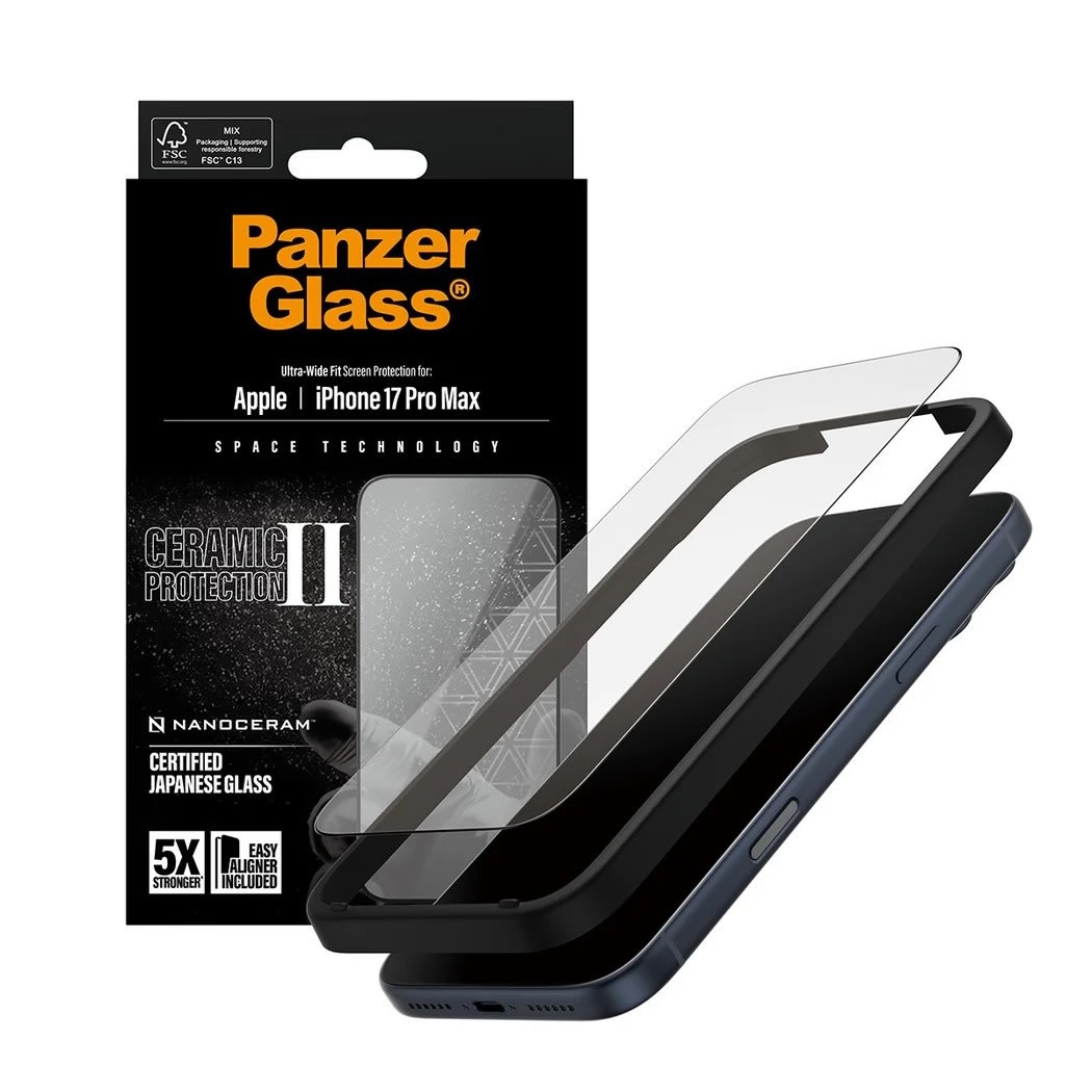 PanzerGlass® Ceramic II Screen Protector for iPhone 17 Pro Max Ultra Wide Fit w/Easyaligner