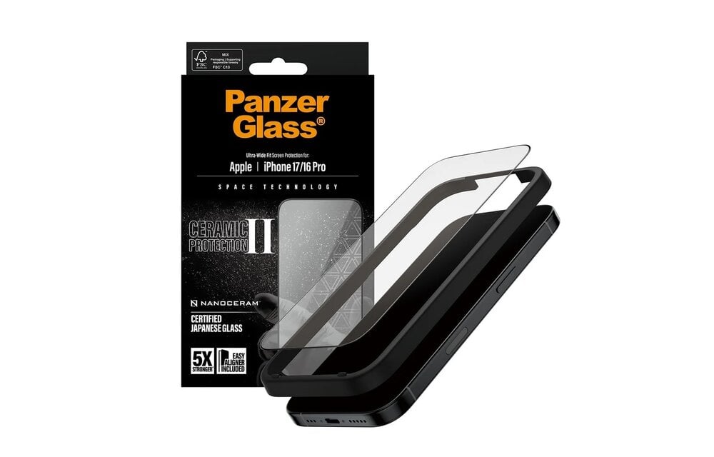 PanzerGlass® Ceramic II Screen Protector for iPhone 17/16 Pro Ultra Wide Fit w/Easyaligner