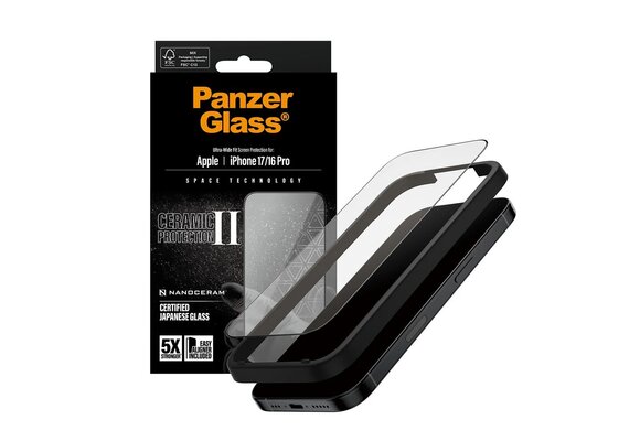 PanzerGlass® Ceramic II Screen Protector for iPhone 17/16 Pro Ultra Wide Fit w/Easyaligner