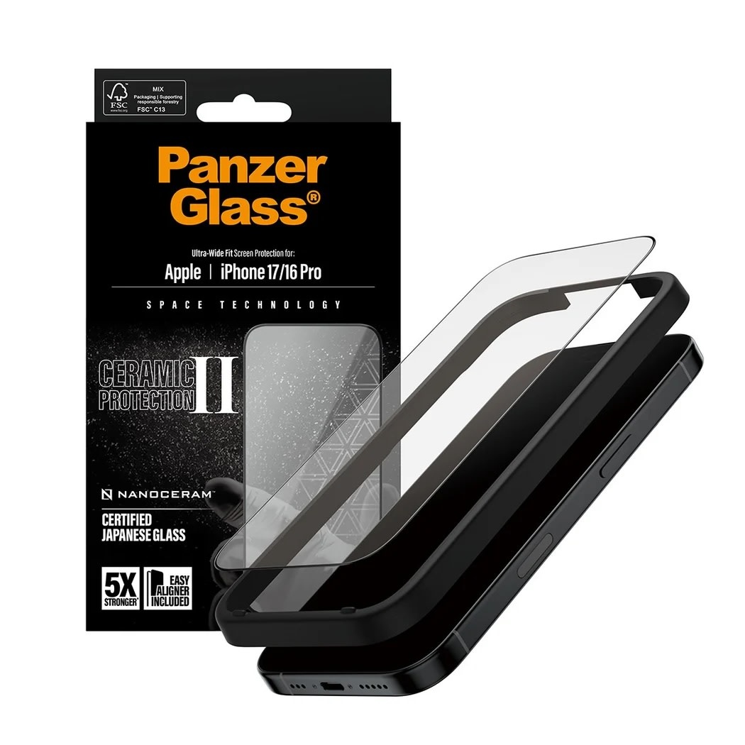 PanzerGlass® Ceramic II Screen Protector for iPhone 17/16 Pro Ultra Wide Fit w/Easyaligner