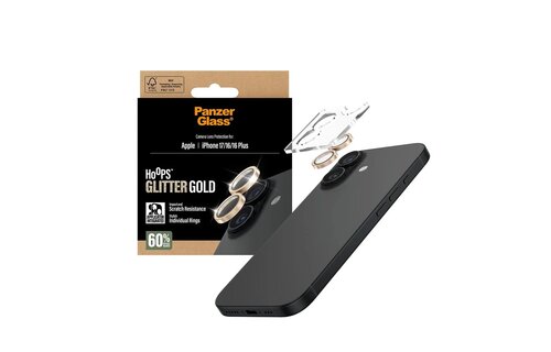 PanzerGlass® Hoops Camera Lens Screen Protector for iPhone 17/16/16 Plus Glitter Gold