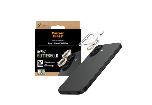 PanzerGlass® Hoops Camera Lens Screen Protector for iPhone 17/16/16 Plus Glitter Gold