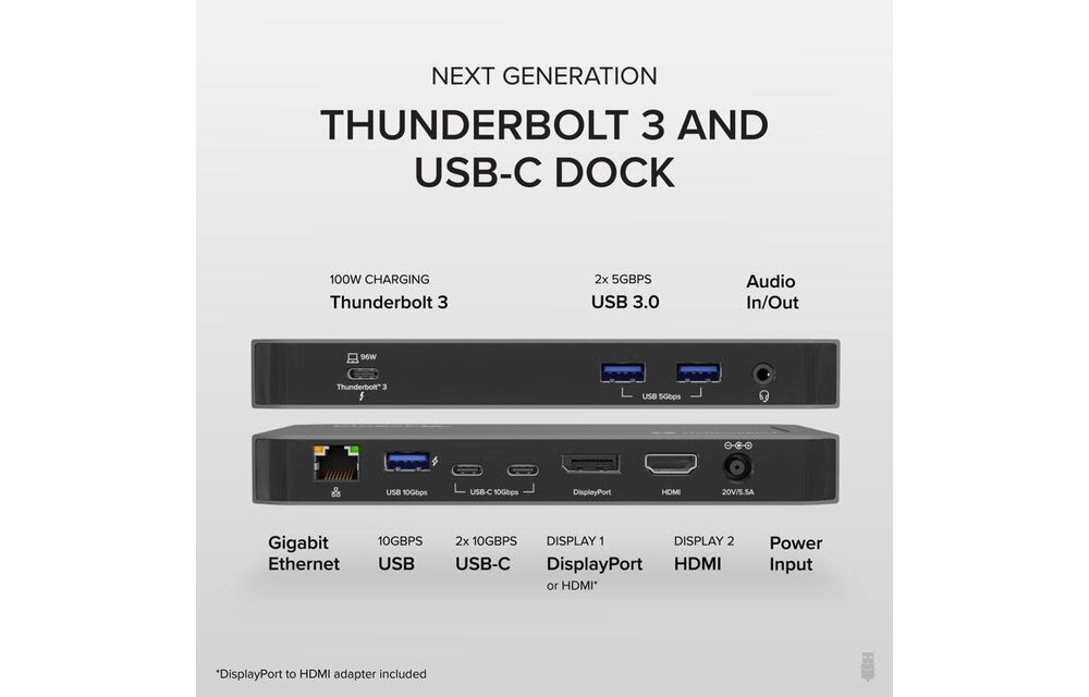 Plugable Thunderbolt™ 3 and USB-C Dual Display Dock with 96W Host Charging (11 ports) WSL