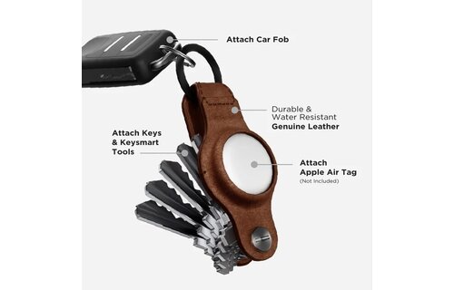 KeySmart Air Leather Smart Key Organizer w? Apple Find My Rustic Brown