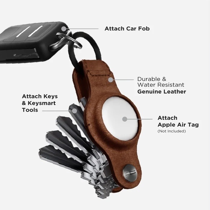 KeySmart Air Leather Smart Key Organizer w? Apple Find My Rustic Brown