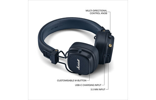 Marshall Major V On Ear Bluetooth Headphones Midnight Blue