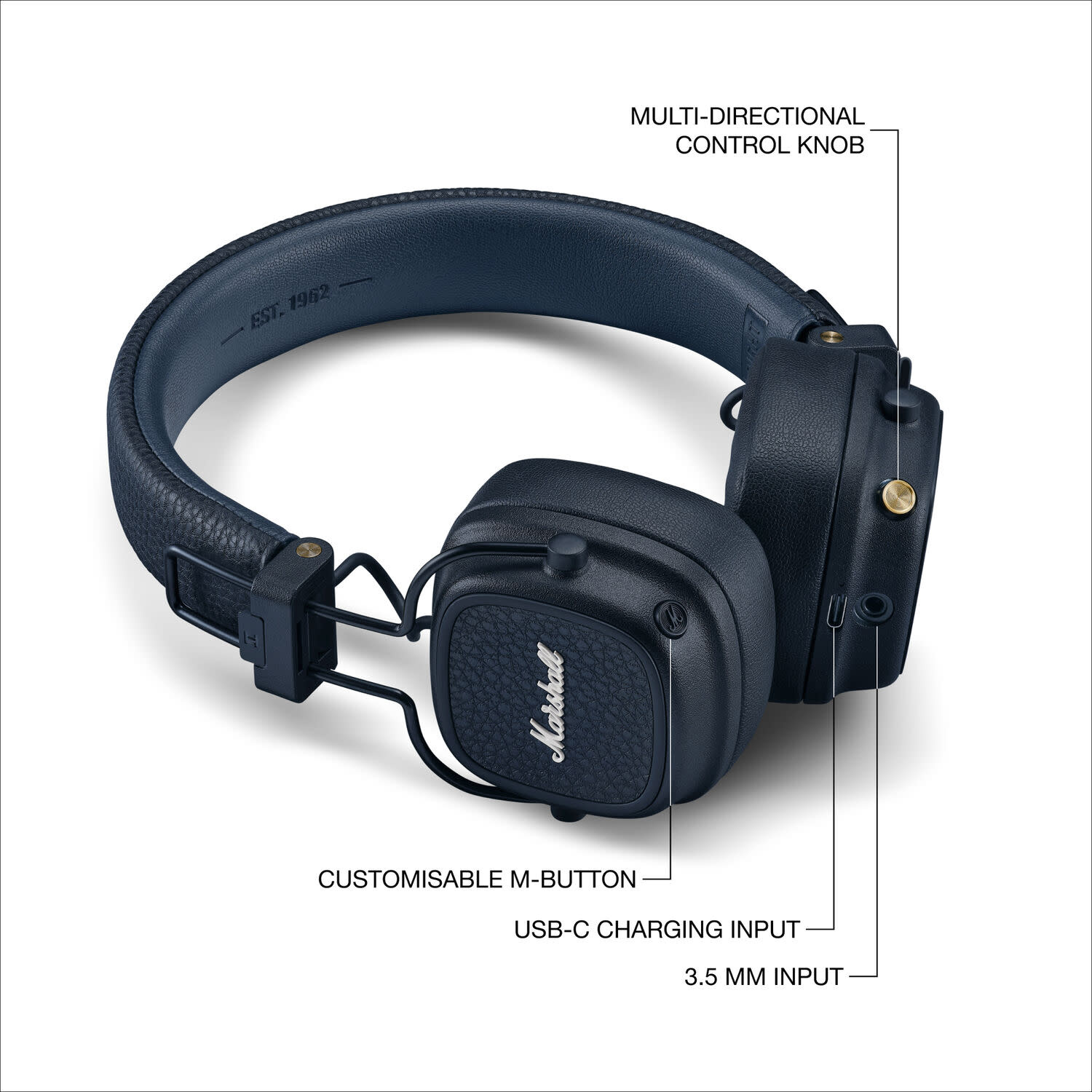 Marshall Major V On Ear Bluetooth Headphones Midnight Blue