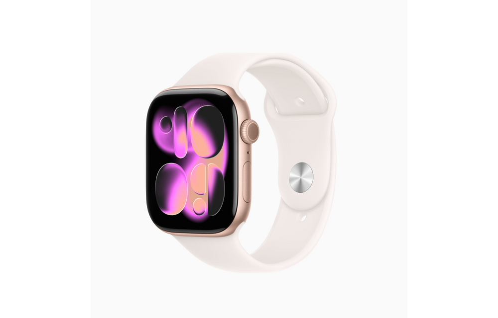 Apple Watch Series 11 (GPS, 46mm, Rose Gold Aluminum Case, Light Blush Sport Band - M/L) (Band fits 160 - 210mm wrists)