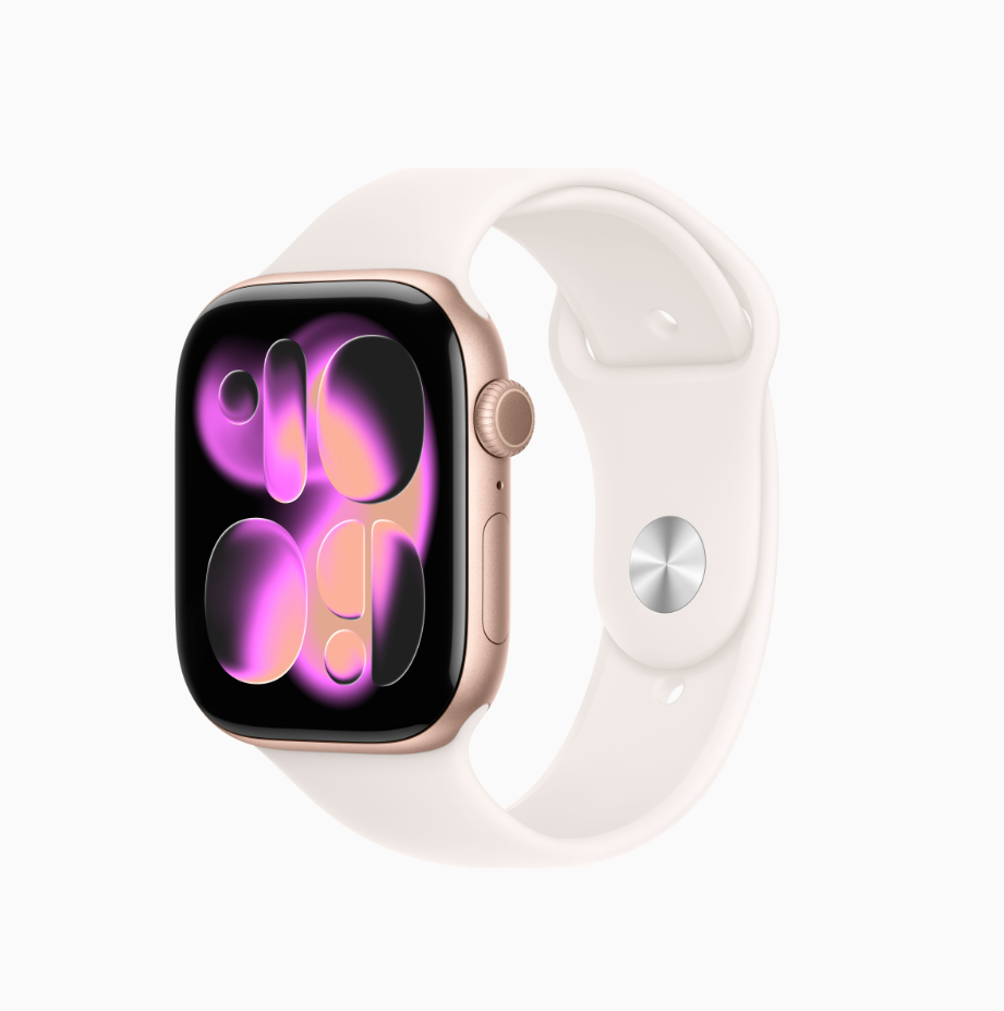 Apple Watch Series 11 (GPS, 46mm, Rose Gold Aluminum Case, Light Blush Sport Band - M/L) (Band fits 160 - 210mm wrists)