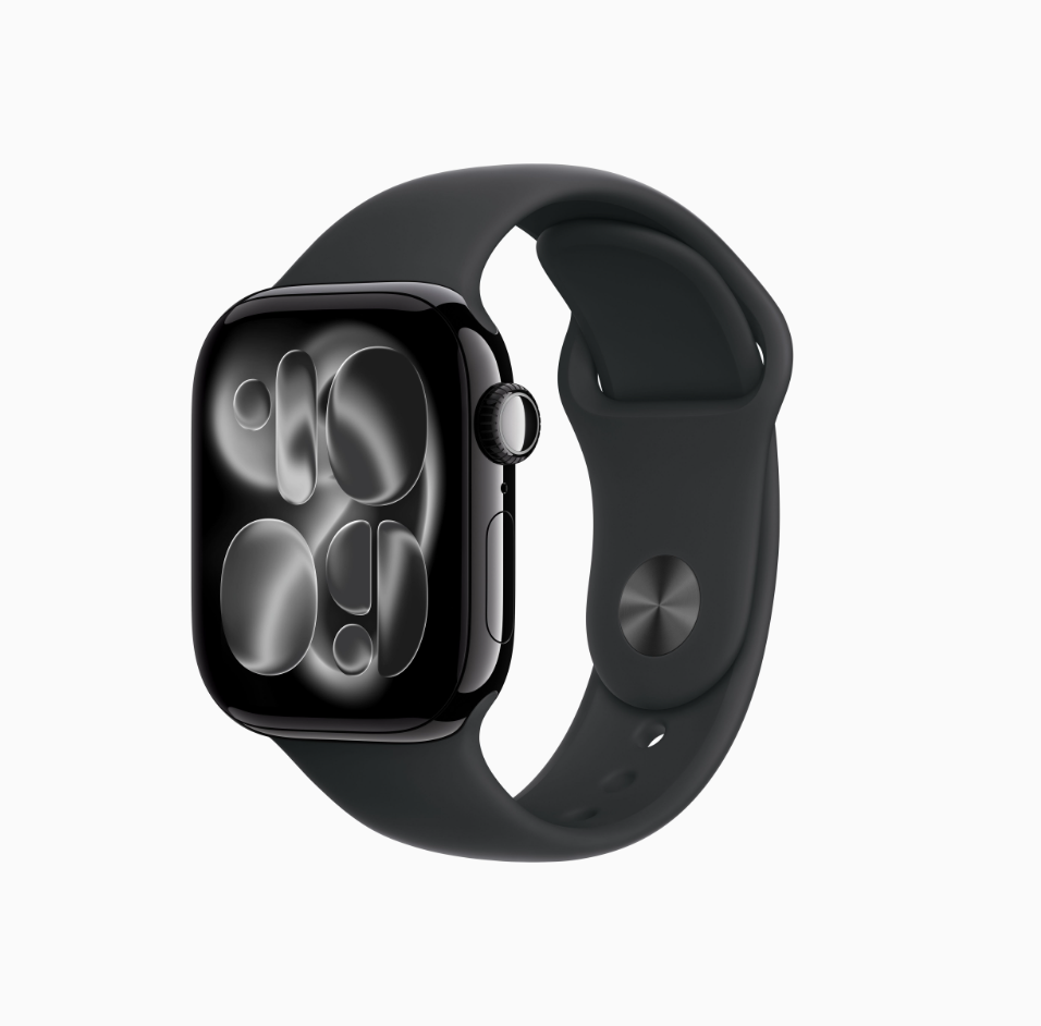 Apple Watch Series 11 (GPS, 42mm, Jet Black Aluminum Case, Black Sport Band - S/M) (Band fits 130 - 180mm wrists)