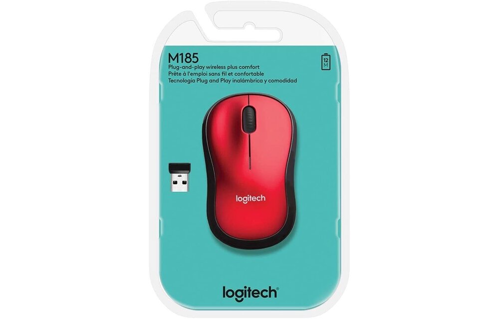 Logitech M185 Wireless Mouse - Red