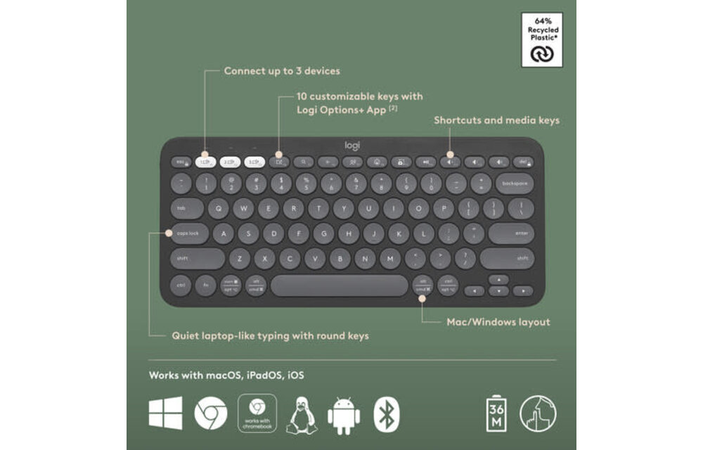 Logitech Pebble Keys 2 K380 Wireless Keyboard - Graphite