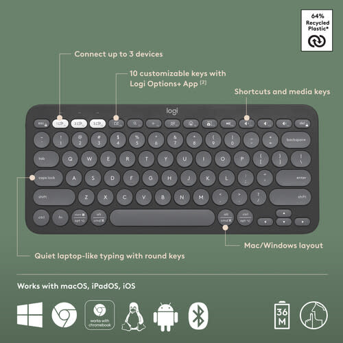 Logitech Pebble Keys 2 K380 Wireless Keyboard - Graphite