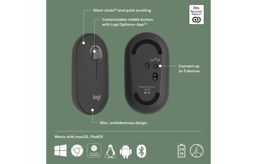 Logitech Wireless Pebble Mouse 2 M350s - Tonal Graphite