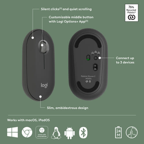 Logitech Wireless Pebble Mouse 2 M350s - Tonal Graphite