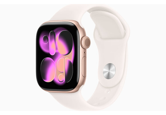 Apple Watch Series 11 (GPS, 42mm, Rose Gold Aluminum Case, Light Blush Sport Band - S/M) (Band fits 130 - 180mm wrists)