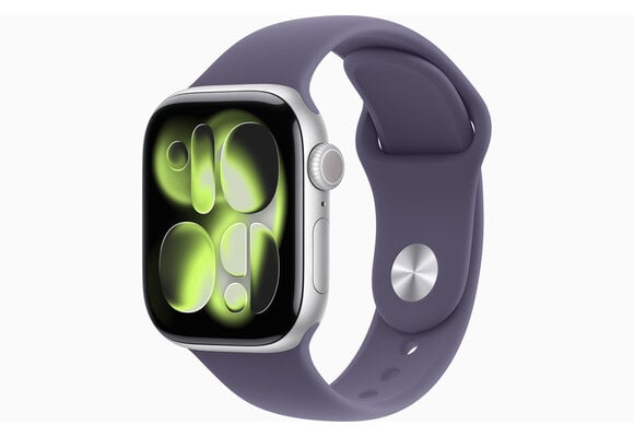 Apple Watch Series 11 (GPS, 42mm, Silver Aluminum Case, Purple Fog Sport Band - S/M) (Band fits 130 - 180mm wrists)