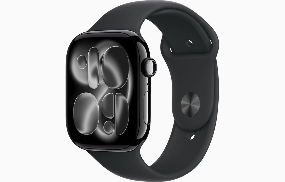 Apple Watch Series 11 (GPS, 46mm, Jet Black Aluminum Case, Black Sport Band - M/L) (Band fits 160 - 210mm wrists)