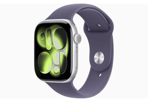 Apple Watch Series 11 (GPS, 46mm, Silver Aluminum Case, Purple Fog Sport Band - M/L) (Band fits 160 - 210mm wrists)