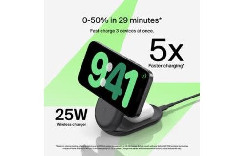 Belkin Ultra Charge 3-in-1 Foldable Magnetic Wireless Charging Stand with Qi2 25W Black