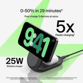 Belkin Ultra Charge 3-in-1 Foldable Magnetic Wireless Charging Stand with Qi2 25W Black
